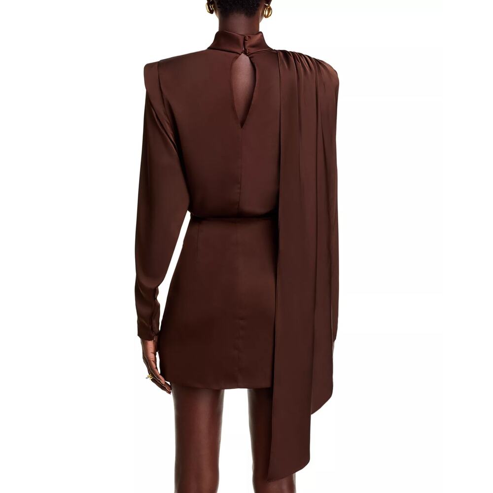 NWT Ronny Kobo Bianca Dress Chocolate Brown Draped High Neck Mini Dress - Size M - Picture 5 of 13